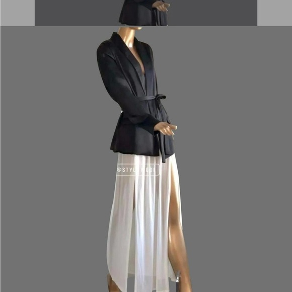 Vintage Black Satin Belted Smoking Jacket - Picture 1 of 8
